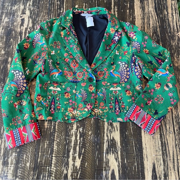 BENARES 💕 Kelly Green Boho Paisley Jacket Blazer Coat - MEDIUM - Picture 3 of 17